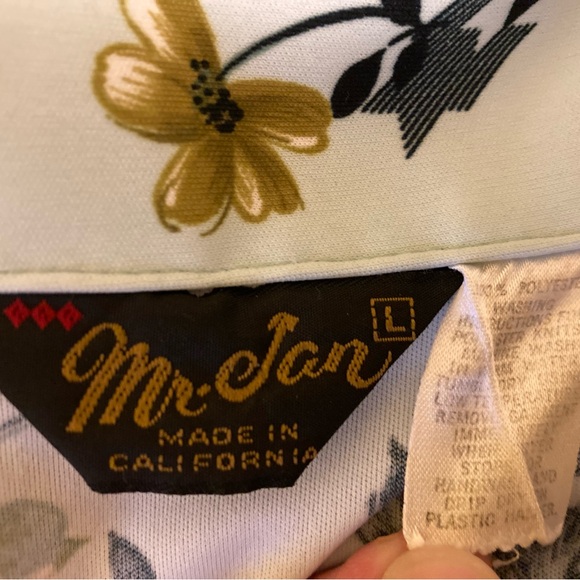 Vtg 1970s Mr. Jan Teal Green Floral Polyester Long Sleeve Disco Shirt Men’s L - Picture 7 of 10